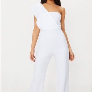 White one shoulder strap jumpsuit